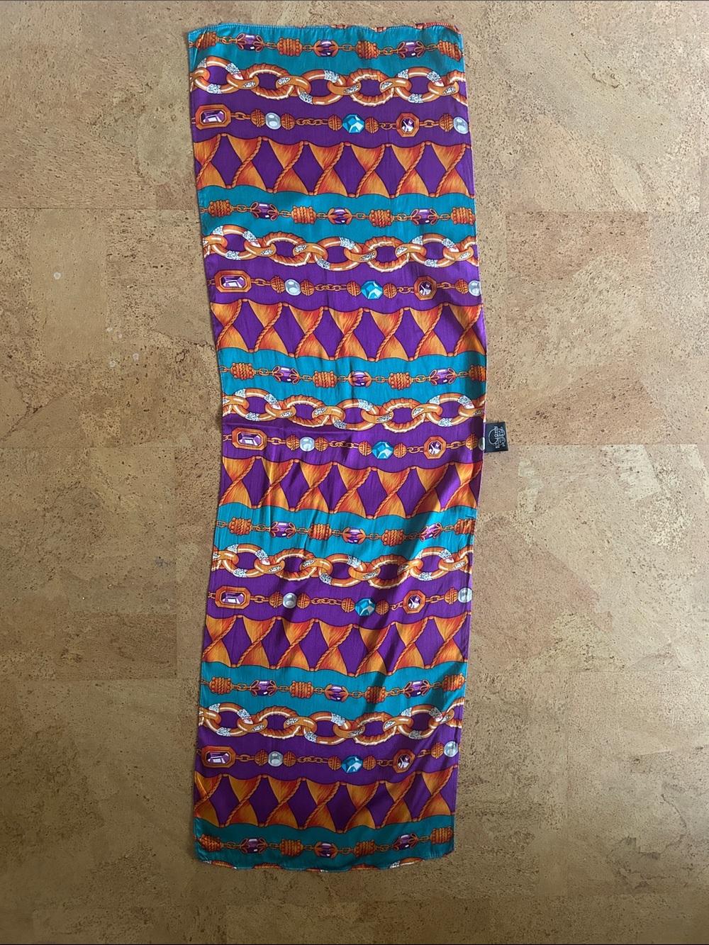 St. John Purple Turquoise Orange Chain & Geometric Silk Scarf